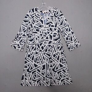 Jude Connally Dress Large Shift Navy Blue Geometric Career Office Corp Core